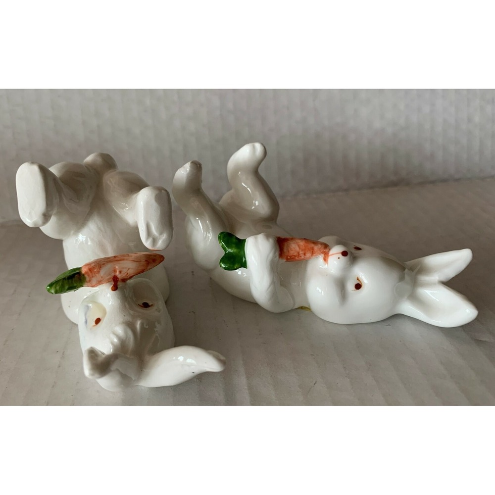 Vintage OCI Bunny Rabbit Figurine LOT of 2 Omnibus Tumbling Easter Bone China